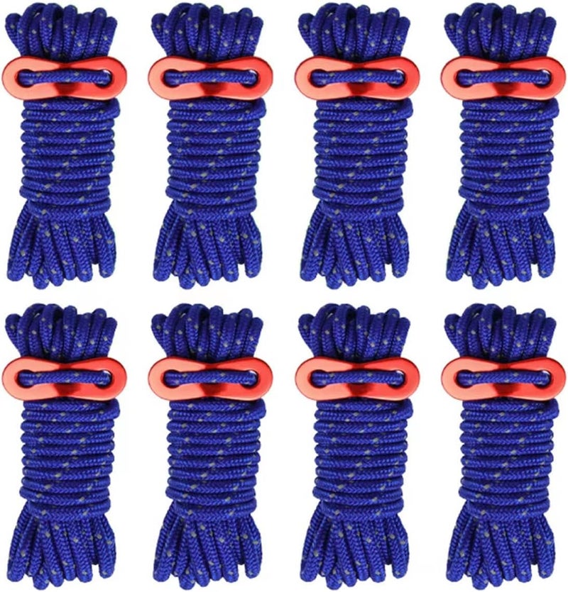 Smithok 8 Pack 4mm Guy Lines Ultralight Tent Cords with Aluminum Adjuster Tensioner Outdoor Camping Guylines Ropes for Tent Tarp,Climbing,Hiking Backpacking (Blue) - Image 1